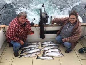 A nice catch of salmon and trout on one of or Kewaunee fishing charters